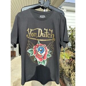 Von Dutch T Shirt Eye Ball Flower Plant Band Double Sided Size L LARGE‎ NWT